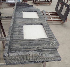 Custom Zebra Black Marble Double Sink Vanity Tops