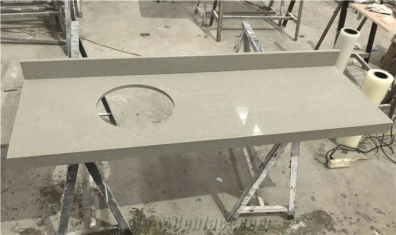 Customized Grey Quartz Vanity Tops for Commercial