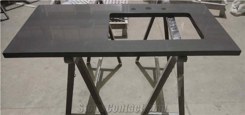 Factory Customized Pure Black Quartz Vanity Tops