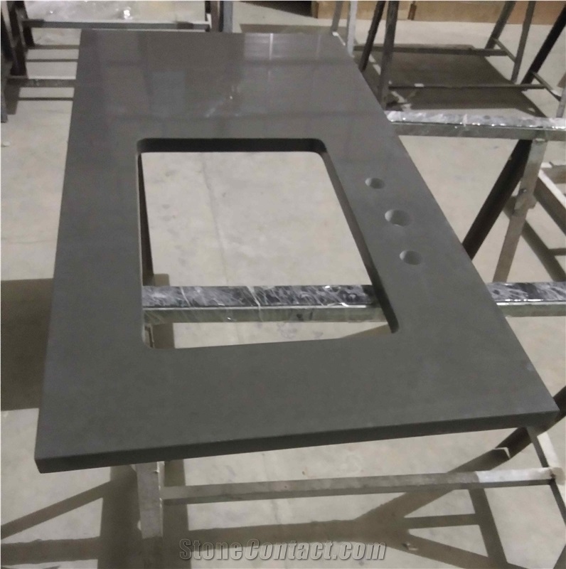 Factory Customized Pure Black Quartz Vanity Tops