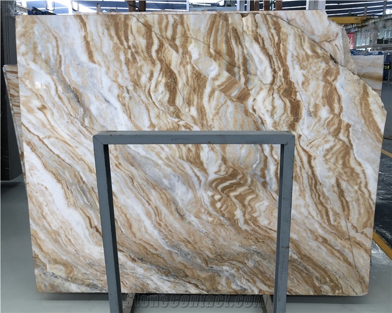 Fantasy Dreamy Sky Yellow Marble Slab Indoor Wall