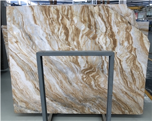 Fantasy Dreamy Sky Yellow Marble Slab Indoor Wall