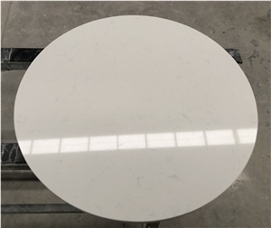 Frosty Carrina White Quartz Nightstand Round Table Top
