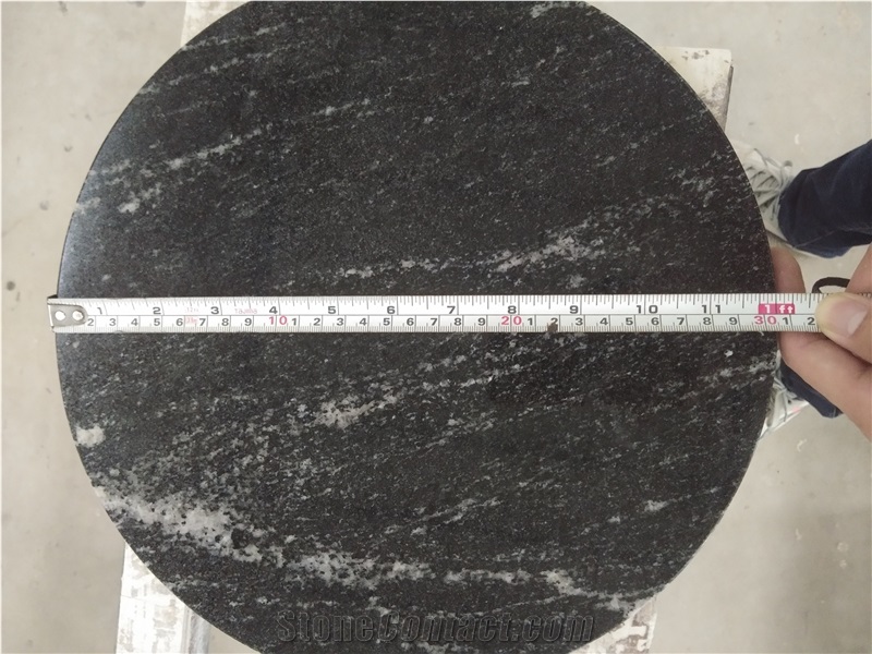 Jet Misty Black Granite Brushed Round Side Tables