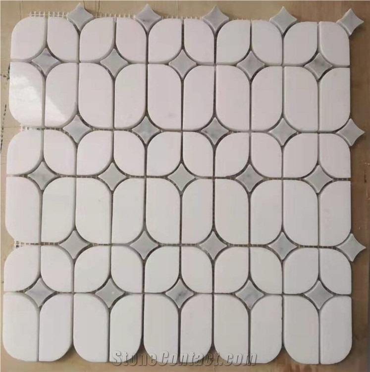 Polished White Marble Oval Mosaic Tile for Kitchen