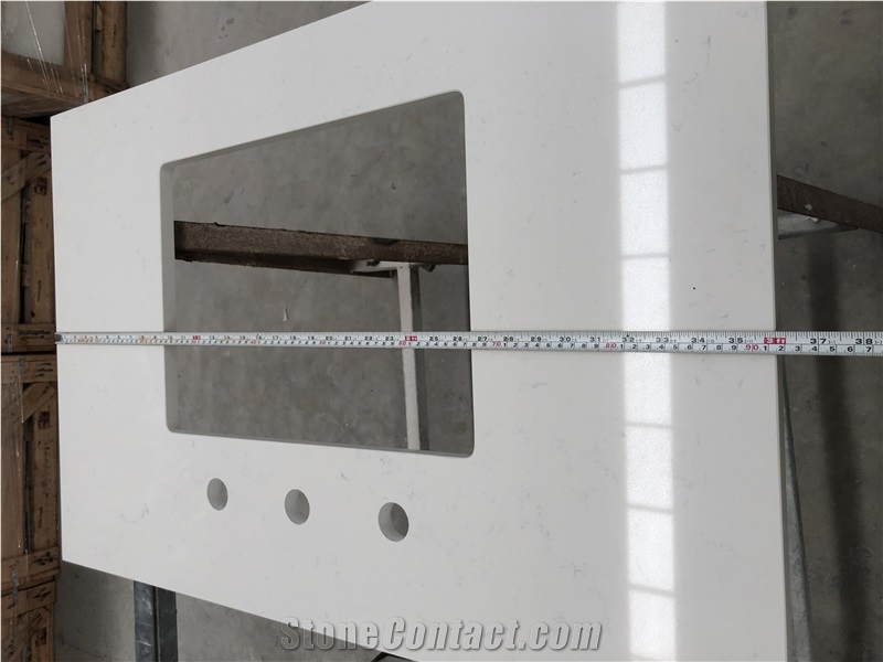 Prefab White Quartz Vanity Tops For Hotel Home Bathroom