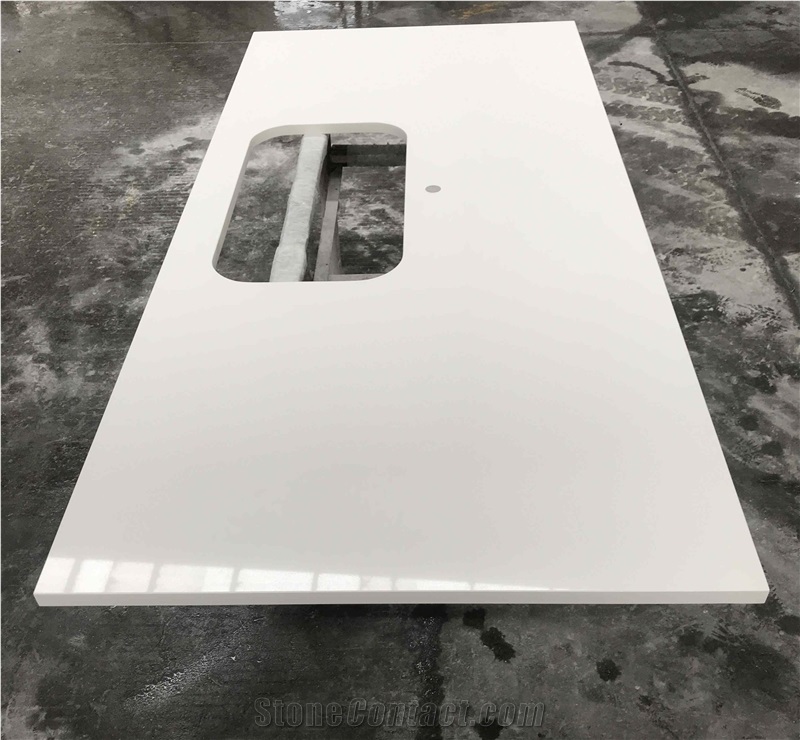 Pure White Quartz Kitchen Countertop for Apartment