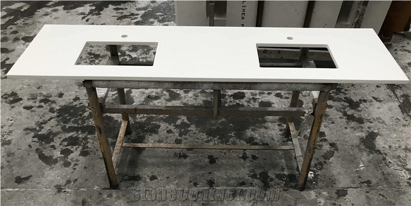 Pure White Quartz Vanity Tops for Hotel Bathroom