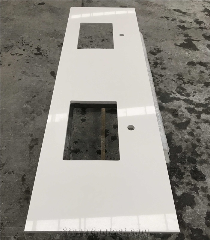 Pure White Quartz Vanity Tops for Hotel Bathroom