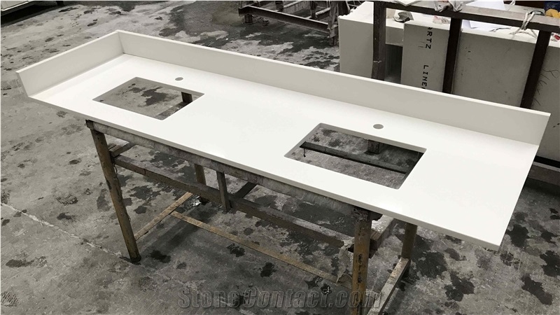 Pure White Quartz Vanity Tops for Hotel Bathroom