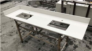 Pure White Quartz Vanity Tops for Hotel Bathroom