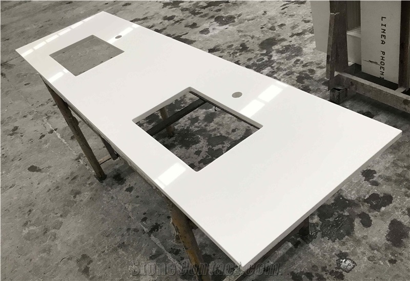 Pure White Quartz Vanity Tops for Hotel Bathroom
