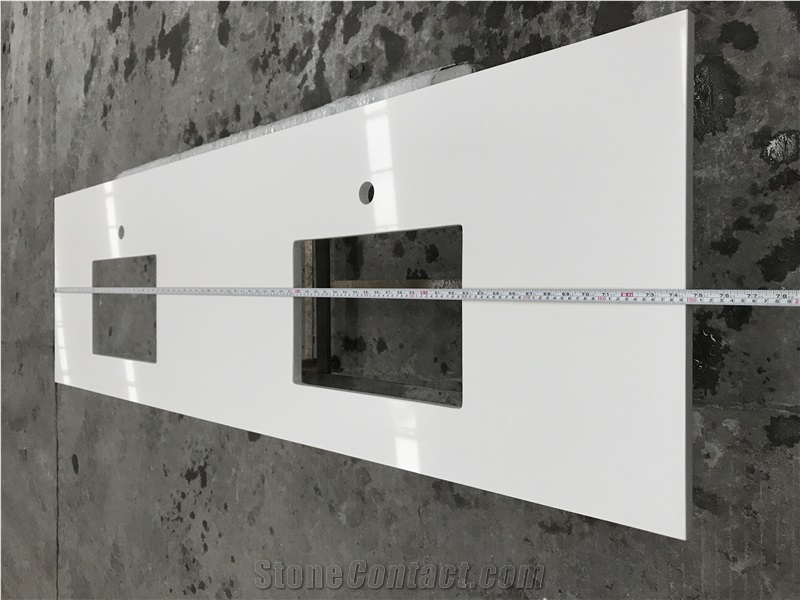 Pure White Quartz Vanity Tops for Hotel Bathroom