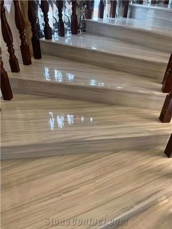 Veroia Striped White Wood Marble for Stairs Risers