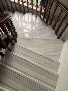Veroia Striped White Wood Marble for Stairs Risers