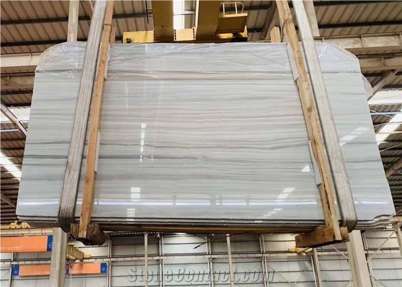 Veroia Striped White Wood Marble for Stairs Risers