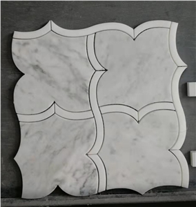 Water Jet Flower Carrara White Mosaic Art Tiles