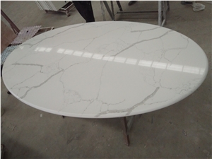 White Benjamin Quartz Oval Dining Tables For Hotel