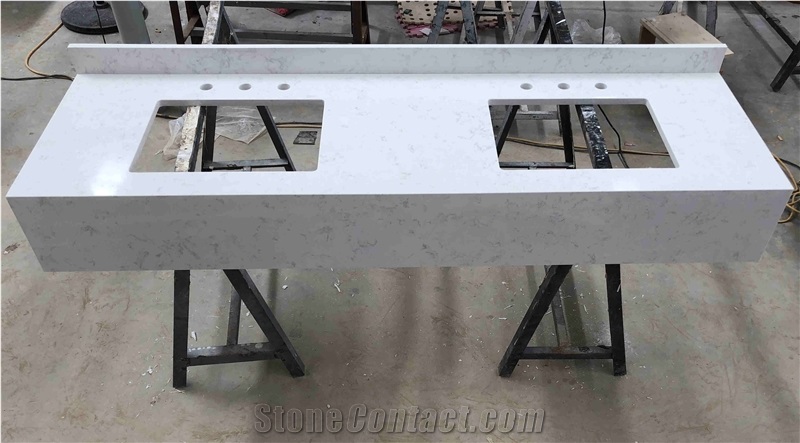 White Granite-Look Quartz Vanity Tops for Hotel
