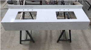 White Granite-Look Quartz Vanity Tops for Hotel