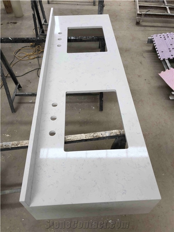 White Granite-Look Quartz Vanity Tops for Hotel