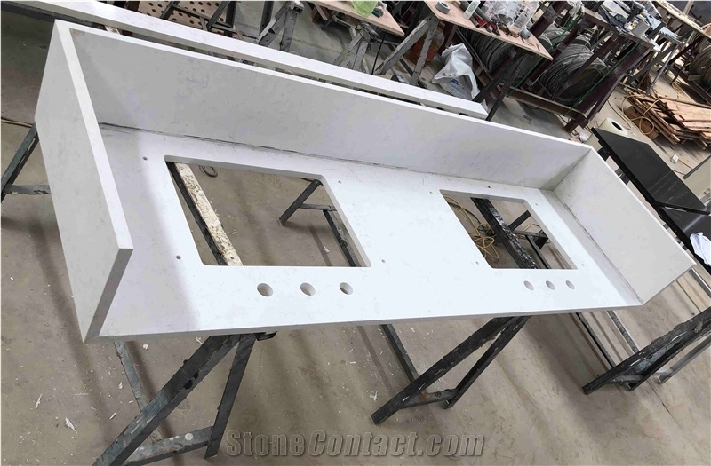 White Granite-Look Quartz Vanity Tops for Hotel