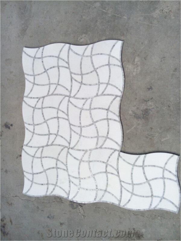 White Marble Volleyball Net Mosaic for Countertop