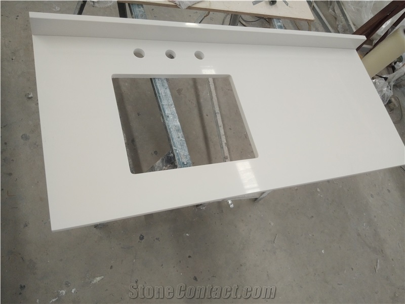 White Sand Artificial Quartz Stone Vanity Bath Top