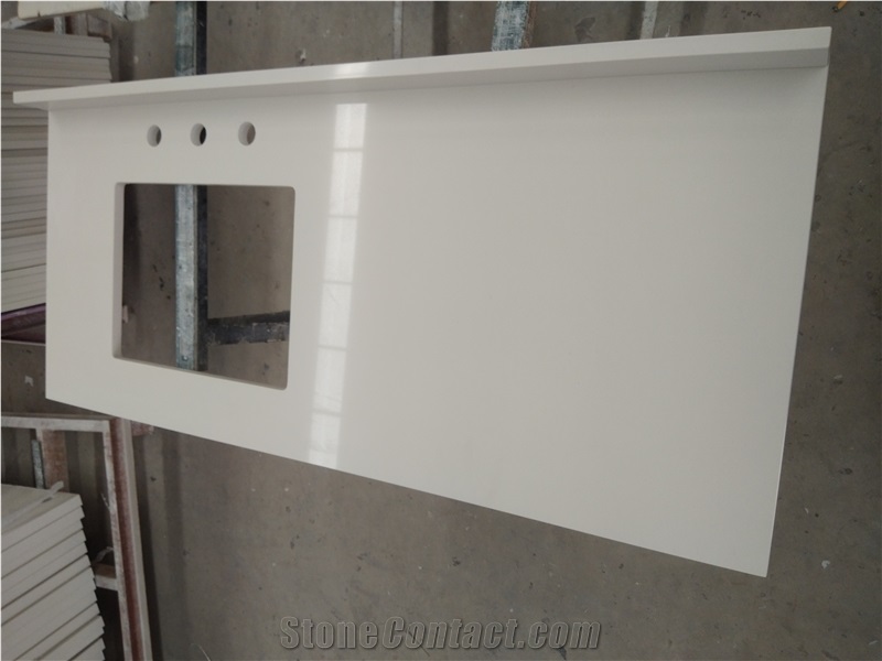 White Sand Artificial Quartz Stone Vanity Bath Top