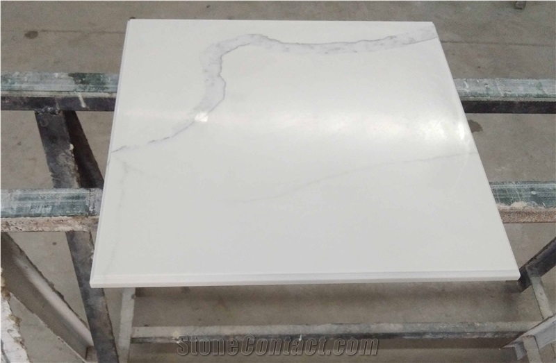 White Statuario Venato Quartz Bathroom Countertops