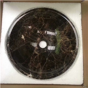 Dark Emperador Marble Round Sink, Marble Washbasin