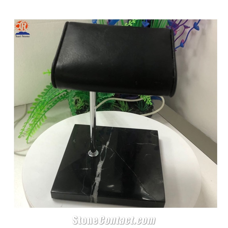 Black Tmarble Watch Display Stand with Leather