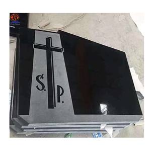 Shanxi Black Granite Cross Shape Double Headstone