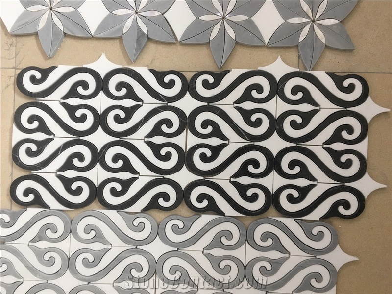 China Mongolia Black Granite Waterjet Mosaic