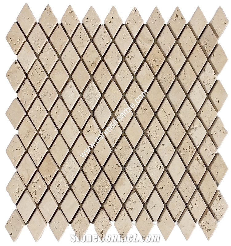 1" Diamond Classic Travertine Tumbled Mosaic