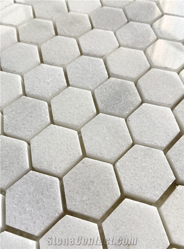 1" Hexagon White Marble Polished Mosaic