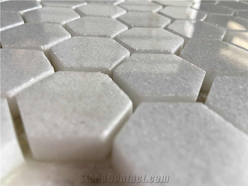 1" Hexagon White Marble Polished Mosaic