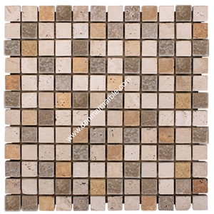 1"X1" Mix Travertine Tumbled Mosaic