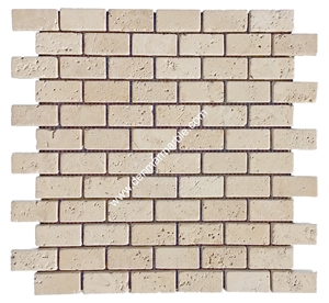1"X2" Brick Classic Travertine Tumbled Mosaic