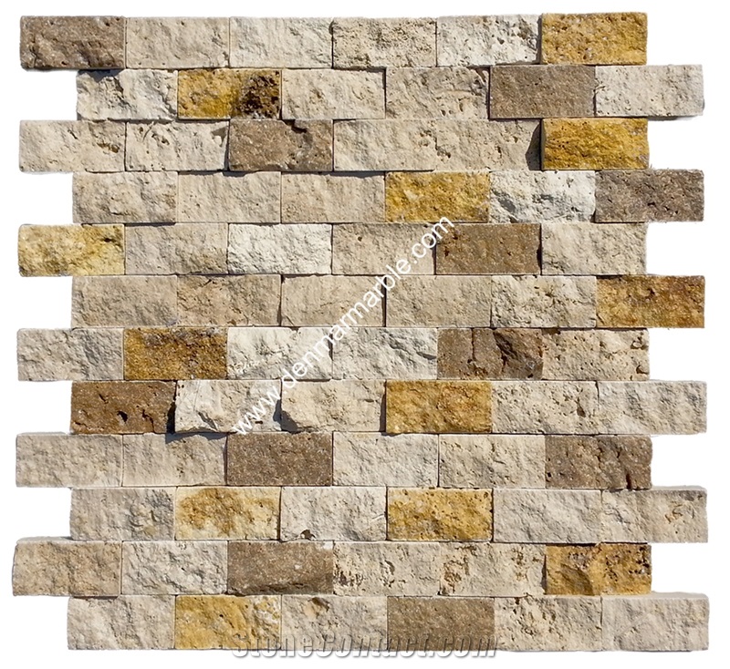 1"X2" Brick Mix Travertine Split Face Mosaic