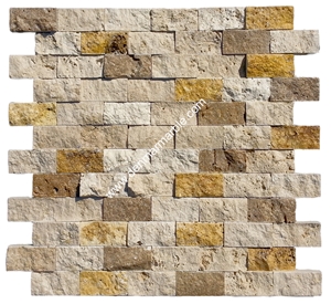 1"X2" Brick Mix Travertine Split Face Mosaic 1"X2" Brick Mix Travertine Split Face Mosaic