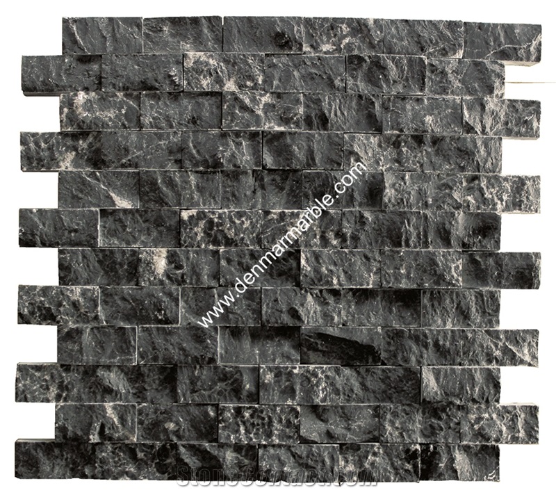 1"X2" Brick Nero Merquina Split Face Mosaic