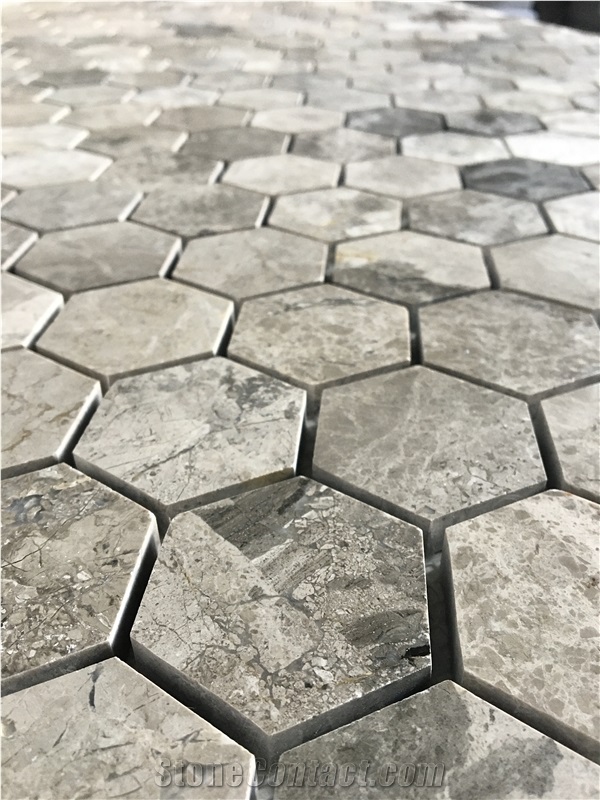 2" Hexagon Silver Royal Marble Polished Mosaic