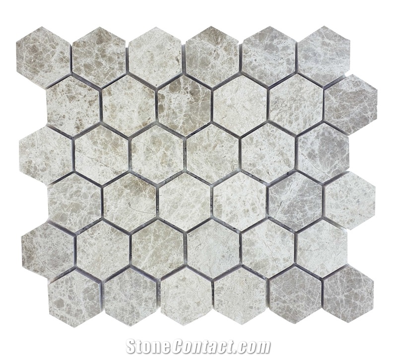 2" Hexagon Silver Royal Marble Polished Mosaic