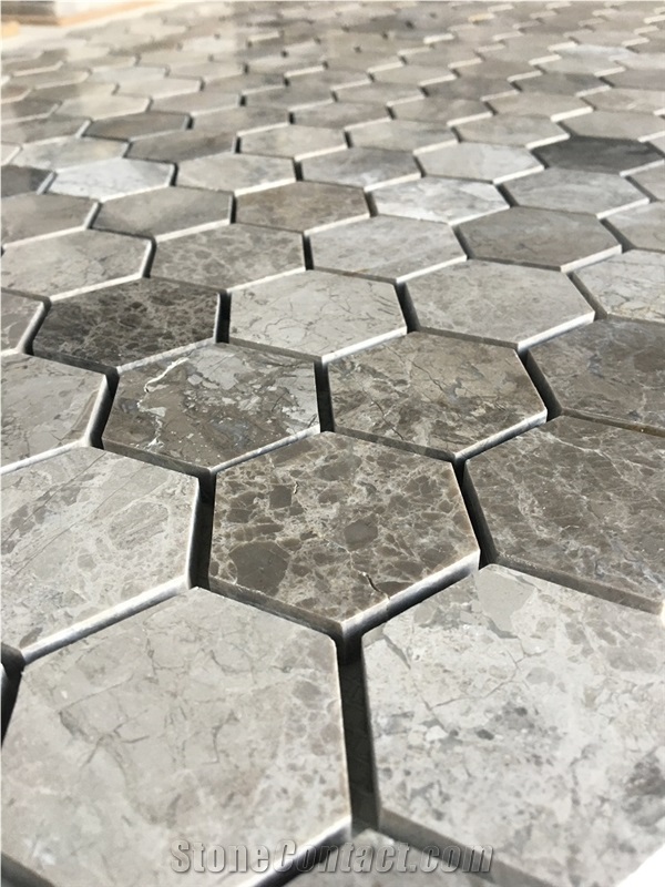 2" Hexagon Silver Royal Marble Polished Mosaic