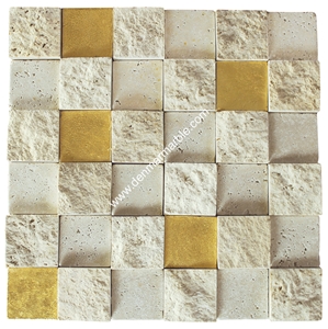 2"X2" Light Travertine & Gold Plated Mosaic 2"X2" Light Travertine & Gold Plated Mosaic