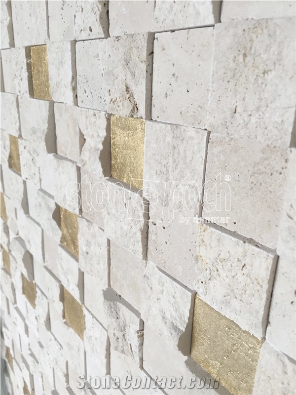 2"X2" Light Travertine & Gold Plated Mosaic