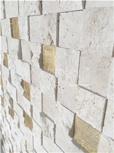 2"X2" Light Travertine & Gold Plated Mosaic