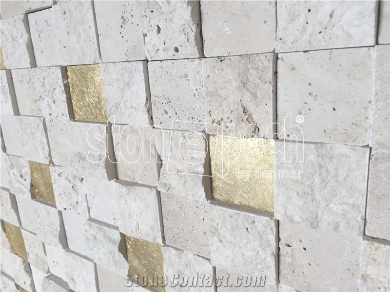 2"X2" Light Travertine & Gold Plated Mosaic