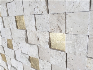 2"X2" Light Travertine & Gold Plated Mosaic